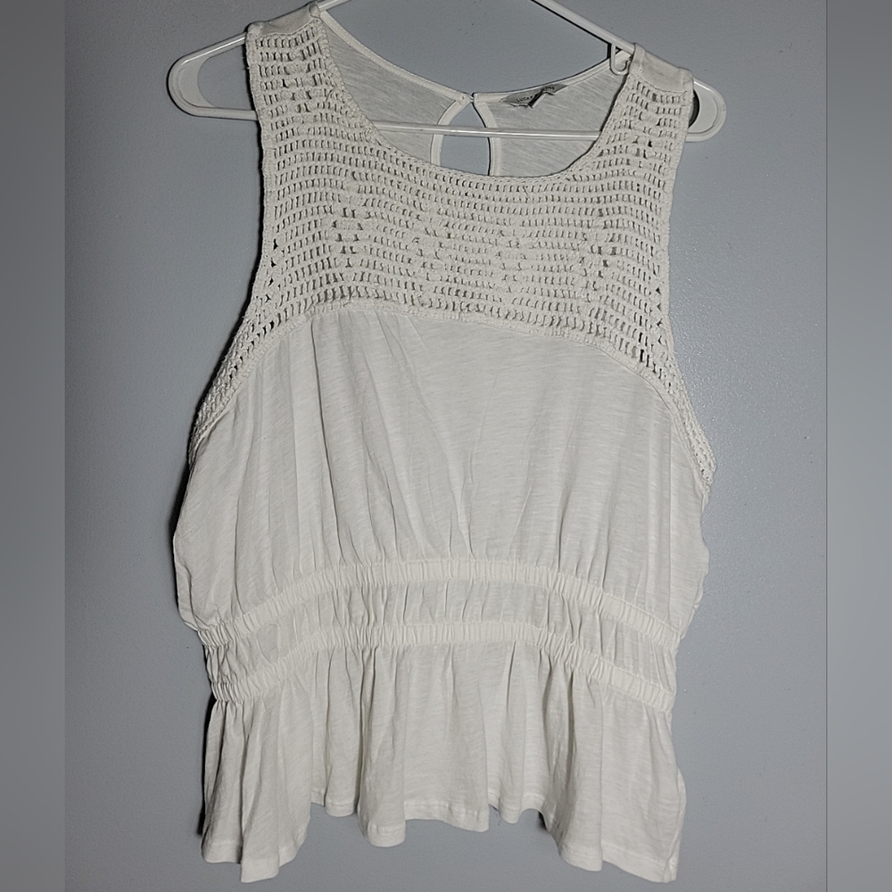 Lucky Brand Women's Size Large White Crochet Double Elastic Waist Crop Top - Picture 1 of 7